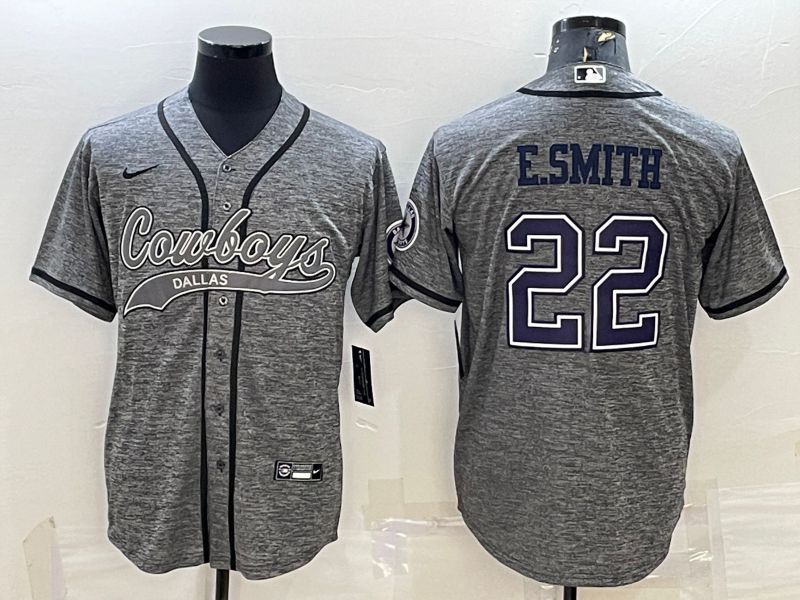 Men Dallas Cowboys 22 Esmith Grey hemp ash 2022 Nike Co branded NFL Jerseys